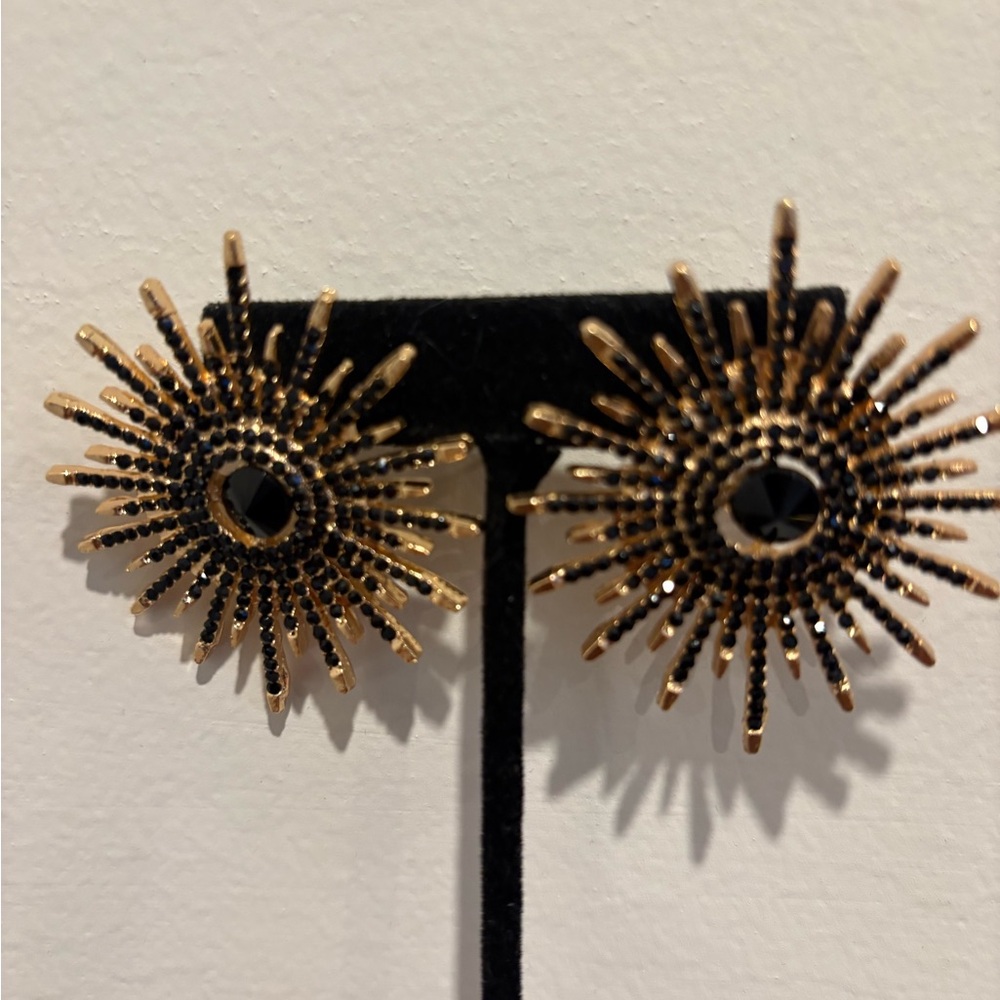 Gold and Black Sunburst Earrings